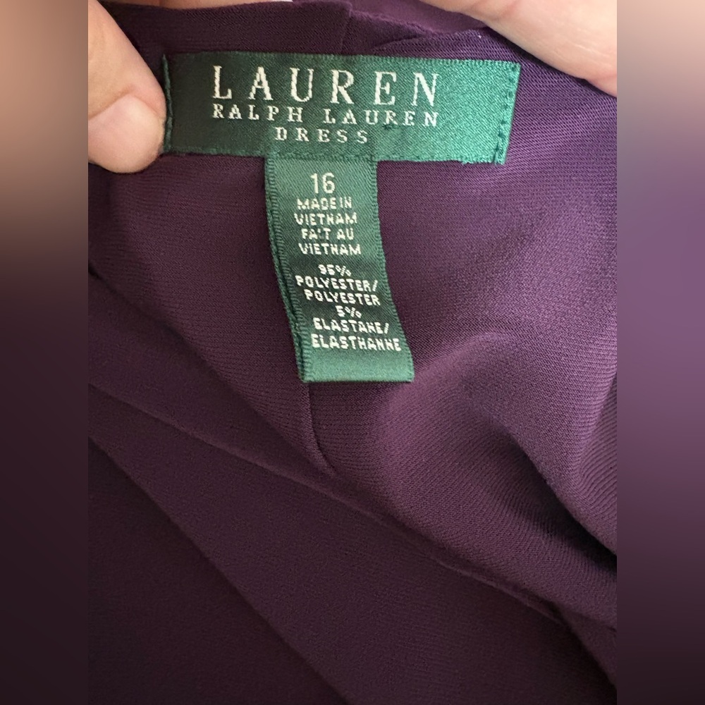 Lauren Ralph Lauren Plum Draped Ruched Sheath Dress Size 16 - Picture 2 of 6